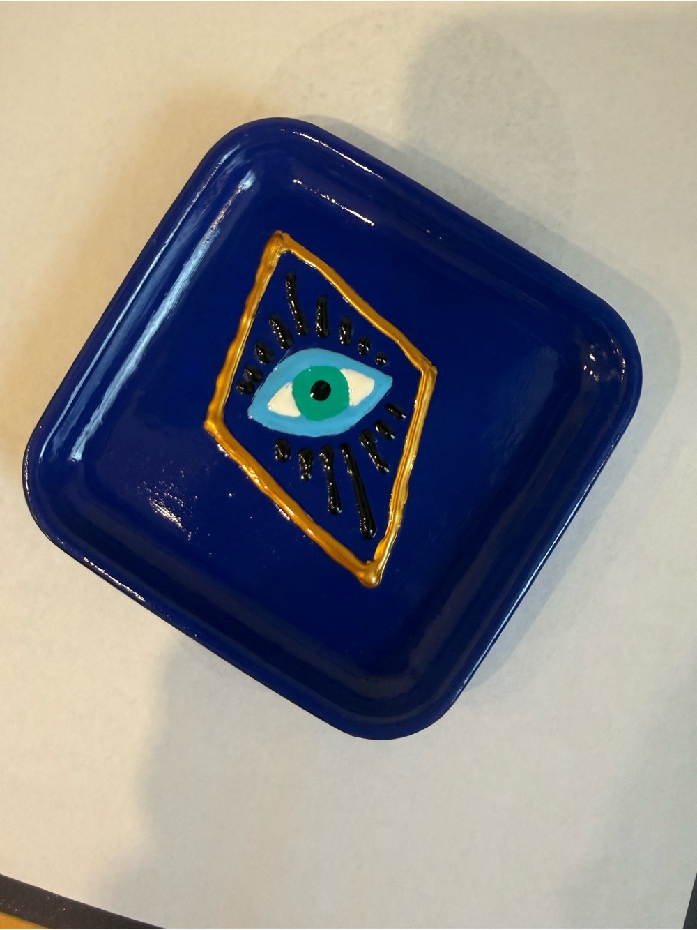 Hand Crafted Blue and Gold Evil Eye Trinket Dish